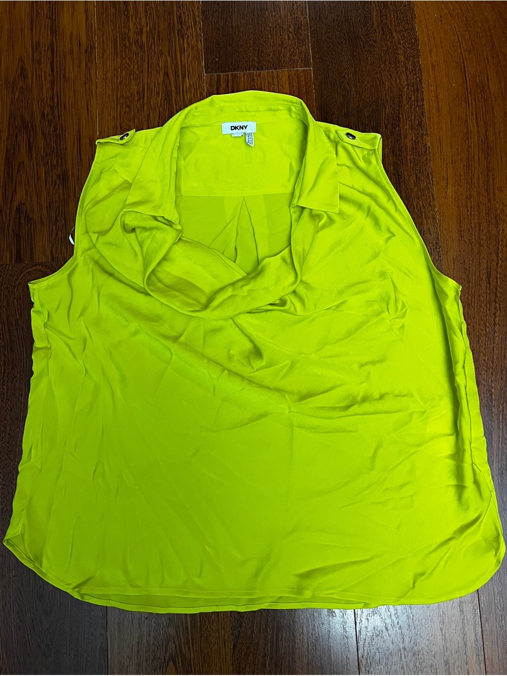 DKNY neon chartreuse sleeveless collared cowl neck shirt XXL